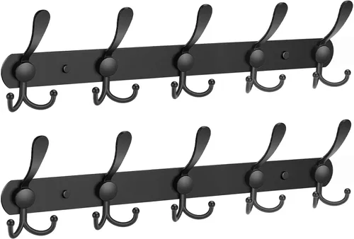 Miniatura 17 de YUNISS Perchero montado en la pared, 3 ganchos triangulares de acero inoxidable para abrigos, sombreros, batas, toallas en recibidor y entrada Negro