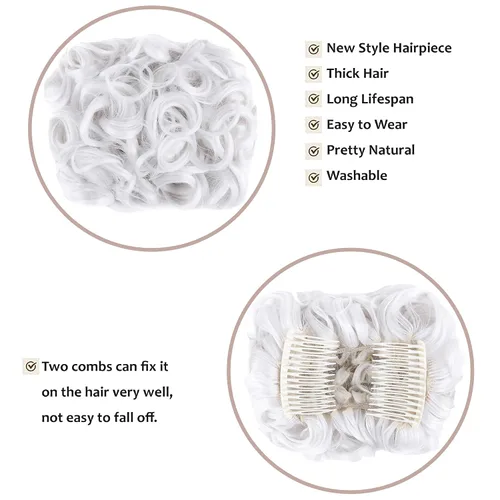 Miniatura 3 de Elaine Peines para moño desordenado, extensión de moños, extensión de moño grueso, con clip, coleteros para mujer (#blanco)