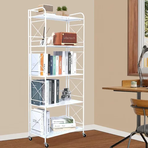 Miniatura 7 de Estantería plegable de metal de 3 niveles con ruedas, estantería plegable para sala de estar, cocina, estudio, 12.6 pulgadas de profundidad x 23.6