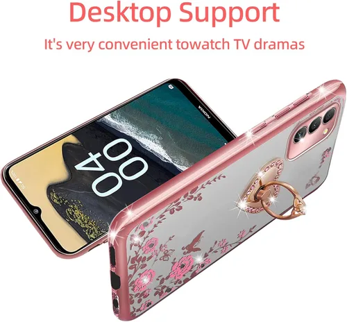 Miniatura 5 de Funda protectora para Nokia G400 0.18 oz, Nokia G400 Phone Cas para mujer, con purpurina, suave, mariposa, corazón, floral, transparente, con Oro
