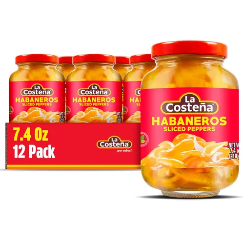 La Costeña Pimienta habanero en rodajas para comida mexicana, salsa habanero de mango, guacamole, enchiladas, ingredientes picantes para nachos y