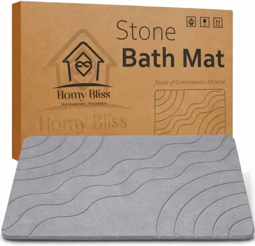 Miniatura 8 de Tapete de baño de piedra de secado rápido, tierra de diatomeas, antideslizante, súper absorbente, tapete de baño de piedra para baño, suelo, Gris