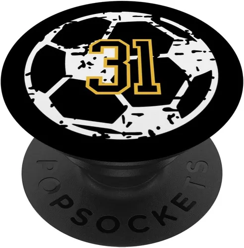 Número #31 Jugador de fútbol amarillo negro número 31 PopSockets intercambiables PopGrip