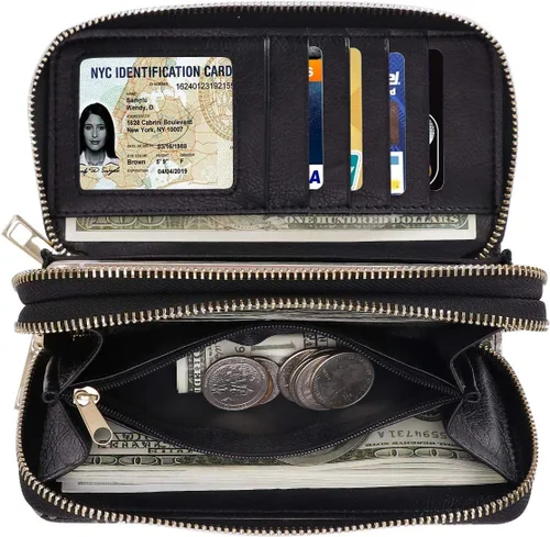 Miniatura 4 de Cartera de doble cierre para mujer, con correa de mano, para tarjetas, dinero en efectivo, monedas, celular