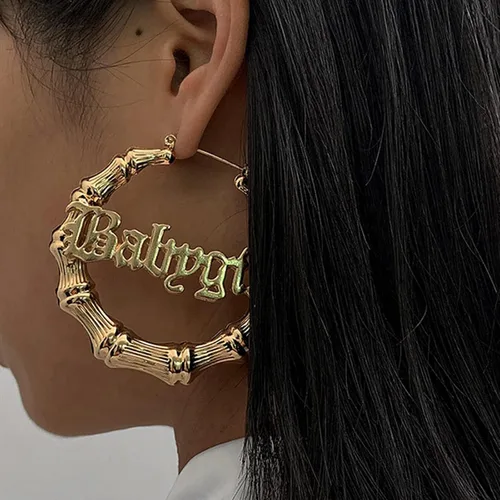 Miniatura 5 de Aretes de bambú para mujeres, gran set de aretes de aro de bambú, estilo hip hop de los 80 y 90, joyería para regalos de fiesta, accesorios
