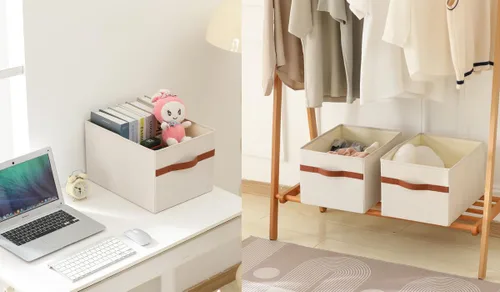 Miniatura 5 de ALYER Organizador de almacenamiento plegable de tela con asas, contenedor para dormitorio, oficina, armario, bebés, guardería, juguetes, libros