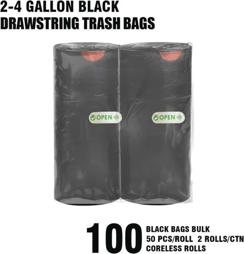 Miniatura 3 de BEIDOU-PAC Bolsas de basura de 2 a 4 galones, 100 unidades a granel, pequeñas bolsas de basura multiusos negras y sin perfume para negocios, hogar