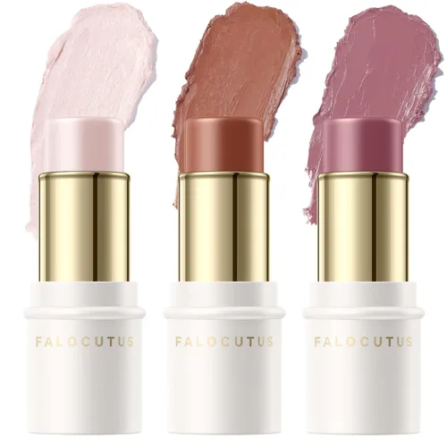 FALOCUTUS Juego de 3 barras de contorno universal, color crema rubor e iluminador, iluminador de contorno facial natural de larga duración, kit de