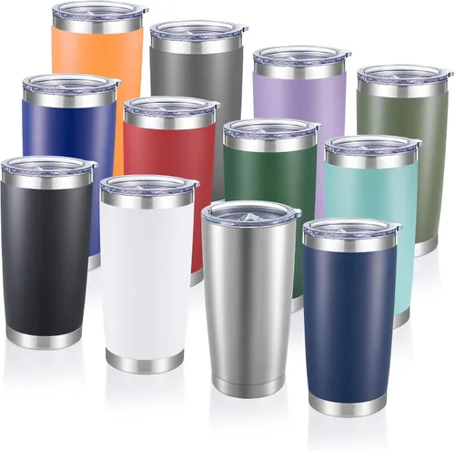 Miniatura 24 de Vaso de acero inoxidable de 20 onzas con tapa, doble pared aislada al vacío, taza de café de 20 onzas con recubrimiento en polvo para bebidas Verde