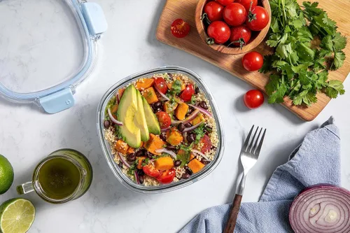 Miniatura 7 de Ello Duraglass - Recipiente de vidrio para preparación de comidas, 4 tazas, con funda de silicona y tapa de plástico hermética sin BPA, apto para 4
