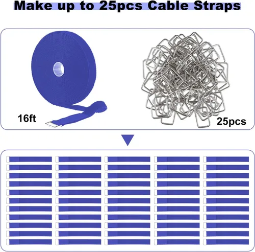 Miniatura 4 de YMCRLUX Correas de gancho y bucle de 1 x 16 pies con 25 hebillas de metal, correas de cable de fijación ajustables, correa de cincha cortada a