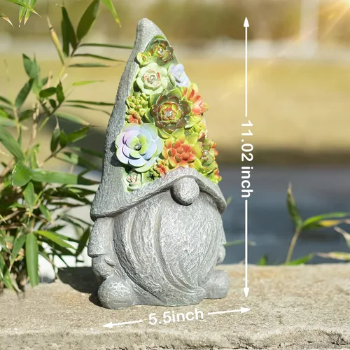 Miniatura 5 de Estatuas solares de jardín con suculentas y luces LED, estatuas de gnomos de jardín para patio, exterior, patio, balcón, jardinería, inauguración