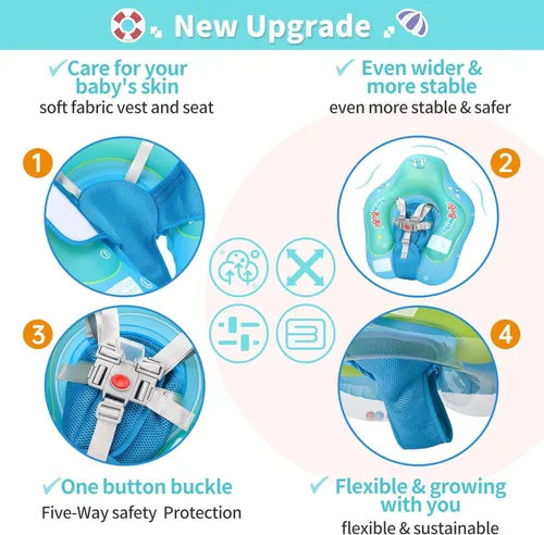 Miniatura 3 de Free Swimming Baby Flotador inflable de natación para bebé con toldo para el sol, tamaño mejorado, flotadores de piscina para niños de 3 a 36 meses