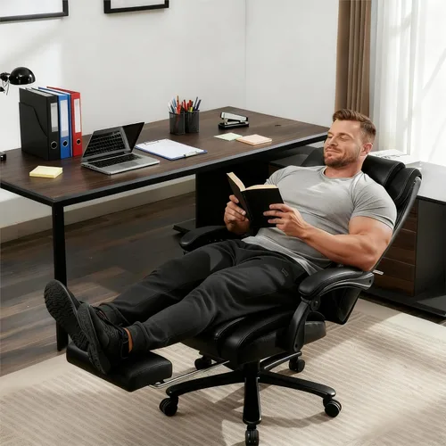 Miniatura 2 de Silla de oficina reclinable con reposapiés retráctil y soporte lumbar ajustable, capacidad de 500 libras para usuarios grandes y altos, silla