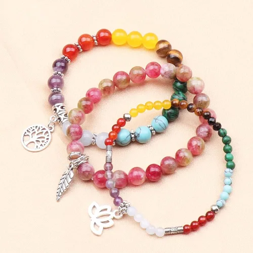 Miniatura 3 de UEUC - Pulseras Reiki, apilables, de piedras curativas, cristales, con dije del árbol de la vida, yoga y hoja de loto, contra la ansiedad