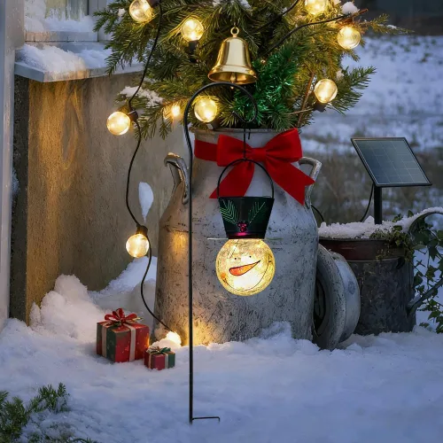 Miniatura 2 de Viveta Linterna solar de muñeco de nieve, faroles solares colgantes de Navidad, farol impermeable de cristal agrietado para exteriores con gancho