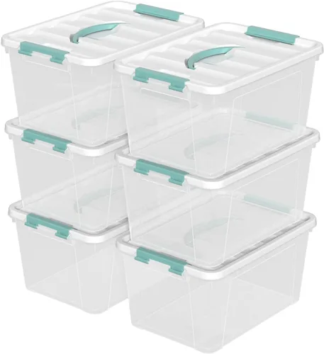 Miniatura 8 de Xyskin Contenedores de almacenamiento transparentes de 14 cuartos de galón con tapa y mango verde, caja de cierre de almacenamiento/contenedor