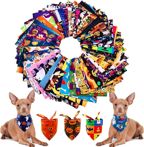 Miniatura 17 de PET SHOW 50 Pack Bandanas Navideñas para Perros Grandes XL Lavables Feliz Año Nuevo Bandanas en Triángulo a Granel Baberos para Perros Medianos