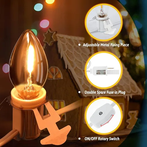 Miniatura 3 de Leelosp 1 juego de cable accesorio con 3 bombillas LED, luces de aldea de Navidad C7, luces de cable de aldea de 6.5 pies con enchufes