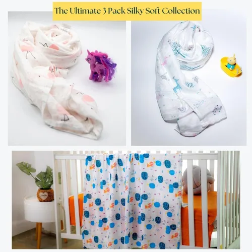 Miniatura 3 de REYMEY Mantas de muselina para bebés, niños y niñas, paquete de 3 mantas transpirables y agradables a la piel para bebés, artículos esenciales