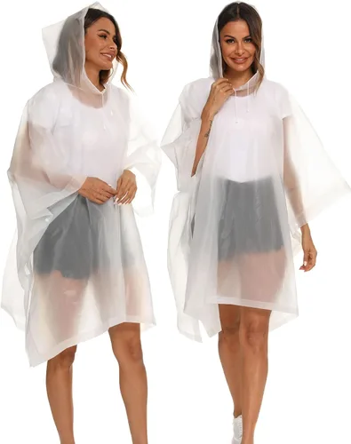 Miniatura 83 de Paquete de 2 ponchos de lluvia para adultos, reutilizables, impermeables, de supervivencia, emergencia, resistente, con capucha con cordón