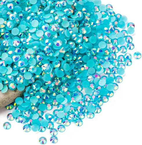 Miniatura 122 de Diamantes de imitación AB verdes a granel, 5000 piezas de diamantes de imitación de fondo plano redondos de gelatina AB sin fijación térmica, gemas