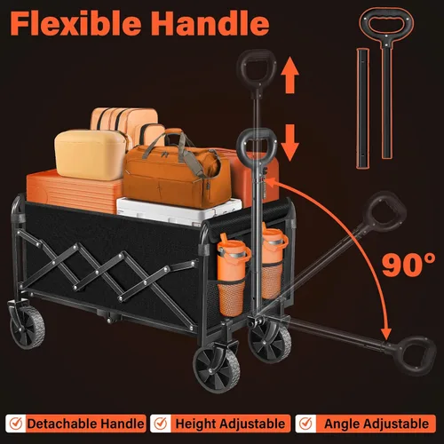 Miniatura 8 de Carritos con ruedas plegables colapsables: vagón de compras plegable de 360LBS portátil de alta resistencia para compras y camping - Vagón