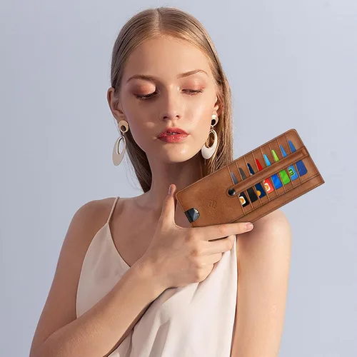 Miniatura 7 de FINTIE Cartera Delgada Porta Tarjetas de Crédito Monedero, Estuches para Tarjetas de Negocios con Bloqueo RFID y Bolsillo con Cremallera