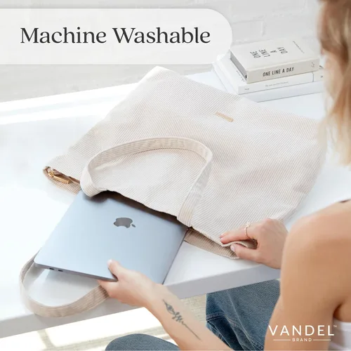 Miniatura 6 de VANDEL Bolso tote de pana para mujeres y hombres con cremallera y bolsillos interiores. Bolso tote con cremallera, bonita bolsa estética