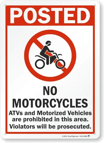 SmartSign -S-8818-Pl-14 Letrero "Posted - No motocicletas, ATV y vehículos motorizados" | Plástico de 10 x 14 pulgadas, negro/rojo sobre blanco
