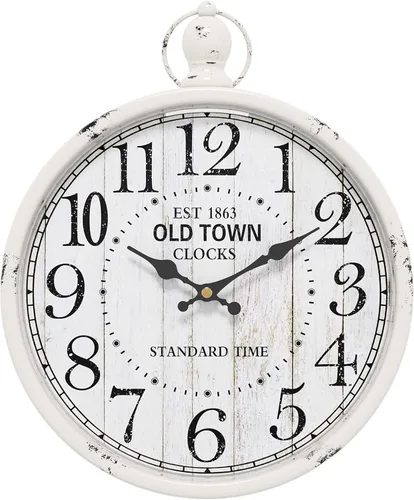 Menterry Reloj de Pared Redondo Retro. Estilo Vintage Antiguo Blanco. Relojes de Pared Silenciosos que Funcionan con Batería para Casa de Campo,