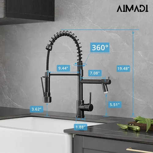 Miniatura 5 de AIMADI - Grifo de cocina con rociador desplegable, grifo de cocina comercial de arco alto, de una sola manija, de acero inoxidable con níquel Níquel