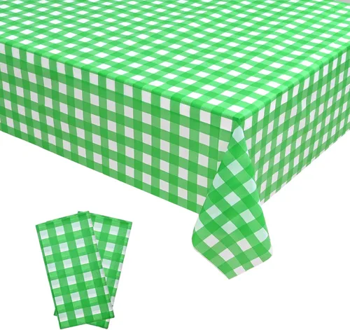 Vedran Paquete de 2 manteles de plástico a cuadros verdes y blancos, 54 x 108 pulgadas, para fiestas de cumpleaños y festividades