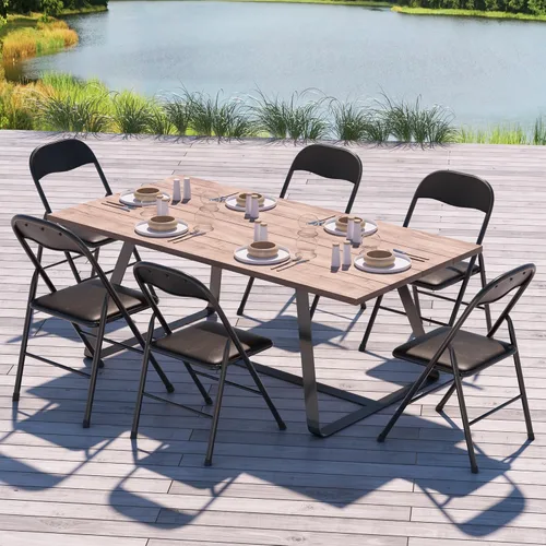 Miniatura 2 de VECELO Juego de 4 sillas plegables portátiles de metal con asientos acolchados de poliuretano suave para el hogar, oficina, fiesta, color negro