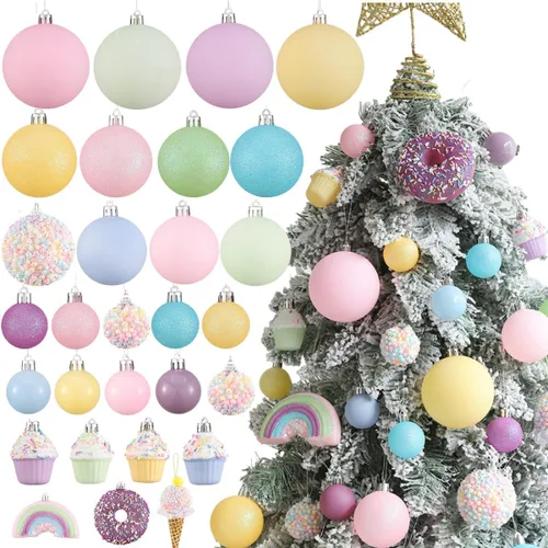 Adornos para Árbol de Navidad en Colores Pastel 46 Piezas Rosa Amarillo Azul Arcoíris Irrompibles Adornos Colgantes de Navidad para Árbol Casa