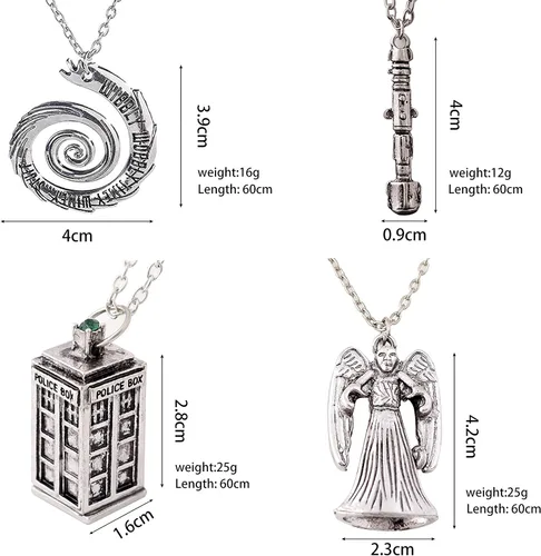 Miniatura 2 de Luomi Doctor Who - Juego de 4 collares diferentes Wibbly Wobbly Timey Wimey Wimey 11th Doctor Sonic Destornillador con acabado de peltre inspirado