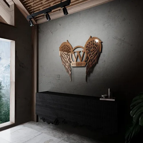 Miniatura 3 de Arte de pared de metal con alas de ángel, letrero con nombre personalizado, decoración moderna del hogar para sala de estar, dormitorio, oficina