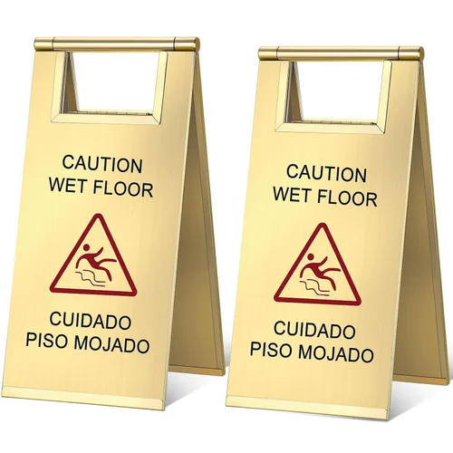 Miniatura 11 de Kigley 2 piezas señal de piso mojado, señal de precaución de piso mojado de acero inoxidable de 24 pulgadas, doble cara, portátil, plegable, señal