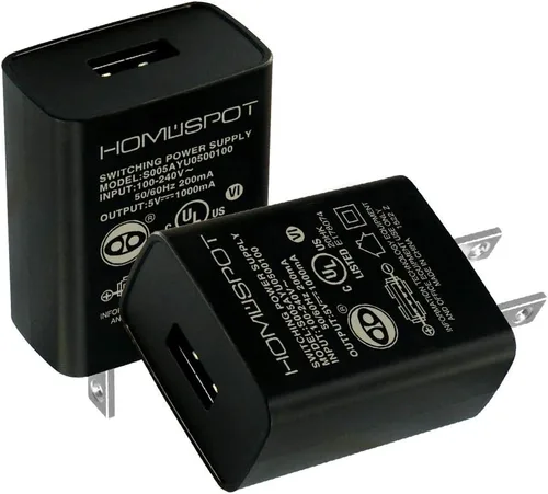 Cargador de pared USB universal US 5V1A con certificación UL, enchufe en la puerta, adaptador de CA para viajes, oficina, uso doméstico, paquete de 2