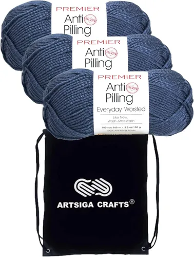 Miniatura 85 de Premier Yarns Everyday Anti-Pelusa Hilo Sólido Verde Pino DN100-8 (6-Madejas - Mismo Lote de Tinta) #4 Peso Estambre Acrílico para Tejer