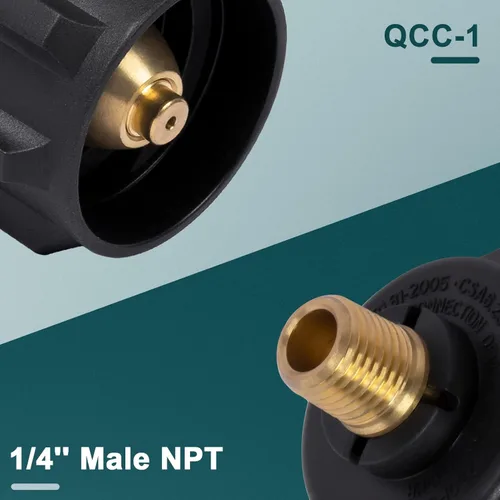 Miniatura 2 de GASPRO Montaje de gas propano para regulador y manguera, QCC x 1/4" macho NPT, flujo excesivo, latón macizo