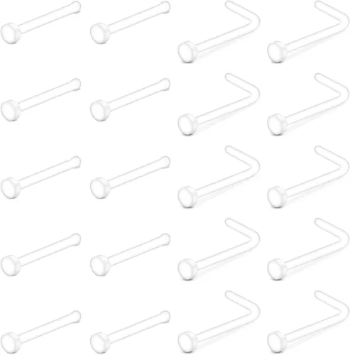 Miniatura 6 de D.Bella Aretes de nariz transparentes de 0.71 oz y 0.71 onzas (0.63 oz), en forma de L, aros de nariz Bioflex, pasadores de nariz rectos, retenedor