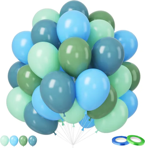 Miniatura 12 de Globos arcoíris, 12 pulgadas 50 unidades, multicolor, globos arcoíris azul celeste verde amarillo naranja rosa intenso, de látex, para cumpleaños