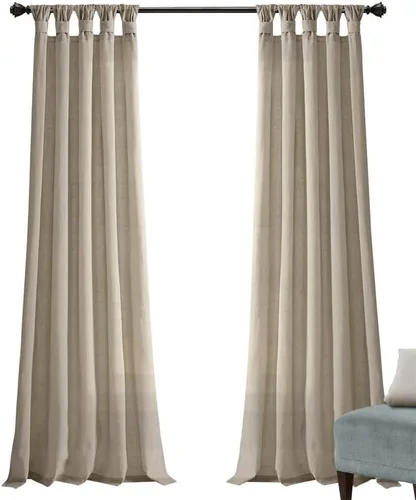 Miniatura 11 de Lush Decor Par de cortinas de ventana con solapas anudadas de yute, 45" x 84", azul