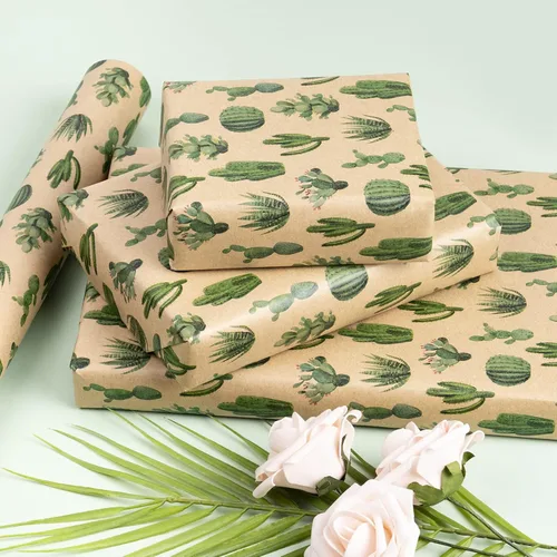 Miniatura 8 de RUSPEPA Rollo de papel de regalo Kraft, mini rollo, diseño de cactus para todas las ocasiones, 17 pulgadas x 32.8 pies
