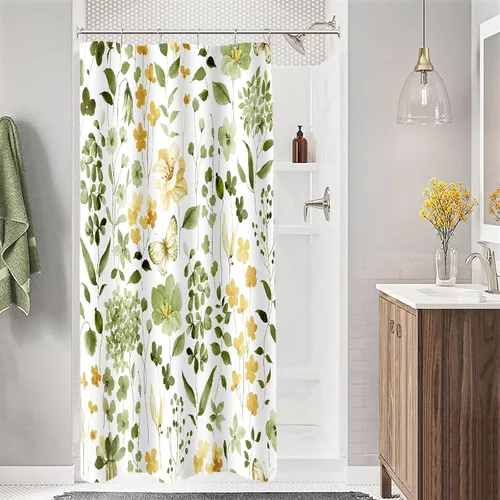 Miniatura 50 de MAYZUS Cortina de ducha con flores azules acuáticas, lindas cortinas de tela con flores para baño, juego de cortinas de tela de aguamarina