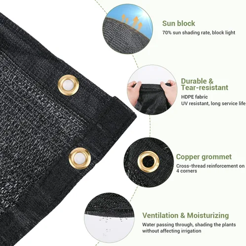 Miniatura 2 de 70% Tela de Sombra para Jardín, Lona de Malla HDPE de 20x20 pies con Ojales Mejorados, Sombras Solares UV-Resistentes para Exterior, Invernadero