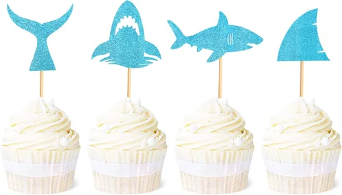 Miniatura 15 de 40 piezas comestibles bajo el mar, sirena, cupcakes, algas, pulpos, estrellas de mar, cupcakes, lindos animales del océano, selecciones de alimentos