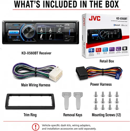 Miniatura 6 de JVC - KD-X560BT - Coche de medios digitales y receptor Bluetooth marino iPhone/Android/USB/AUX estéreo para automóvil con entrada de cámara trasera