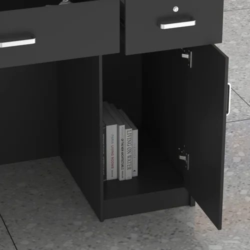 Miniatura 8 de Homsee Moderno escritorio de recepción con 3 cajones, armario de almacenamiento de 1 puerta y estante de gabinete, escritorio de madera